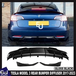 RTESLAMODEL3REARBUMPERDIFFUSERLIPSPLITTERGLOSSBLACK2017-2023