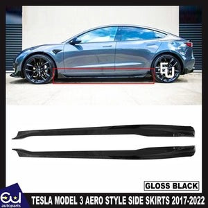 RTESLAMODEL3SIDESKIRTSEXTENSIONAEROSTYLEGLOSSBLACK2017-2022