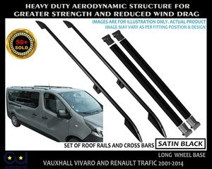 RVIVAROTRAFIC2001-14ROOFRACKRAILS/CROSSBARSSETLWBBLACKOEMQUALITY