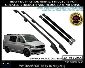 RVWT5T6TRANSPORTERROOFRACKRAILS&CROSSBARSSETLWBBLACKOEMQUALITY