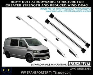 RVWT5T6TRANSPORTERROOFRACKRAILS&CROSSBARSSETLWBSILVEROEMQUALITY
