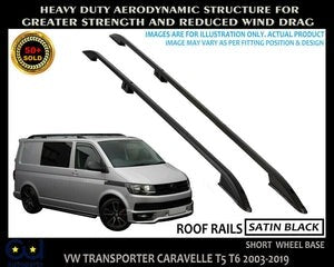 RVWTRANSPORTERCARAVELLET5T62003+SWBSATINBLACKROOFRAILSROOFBARS