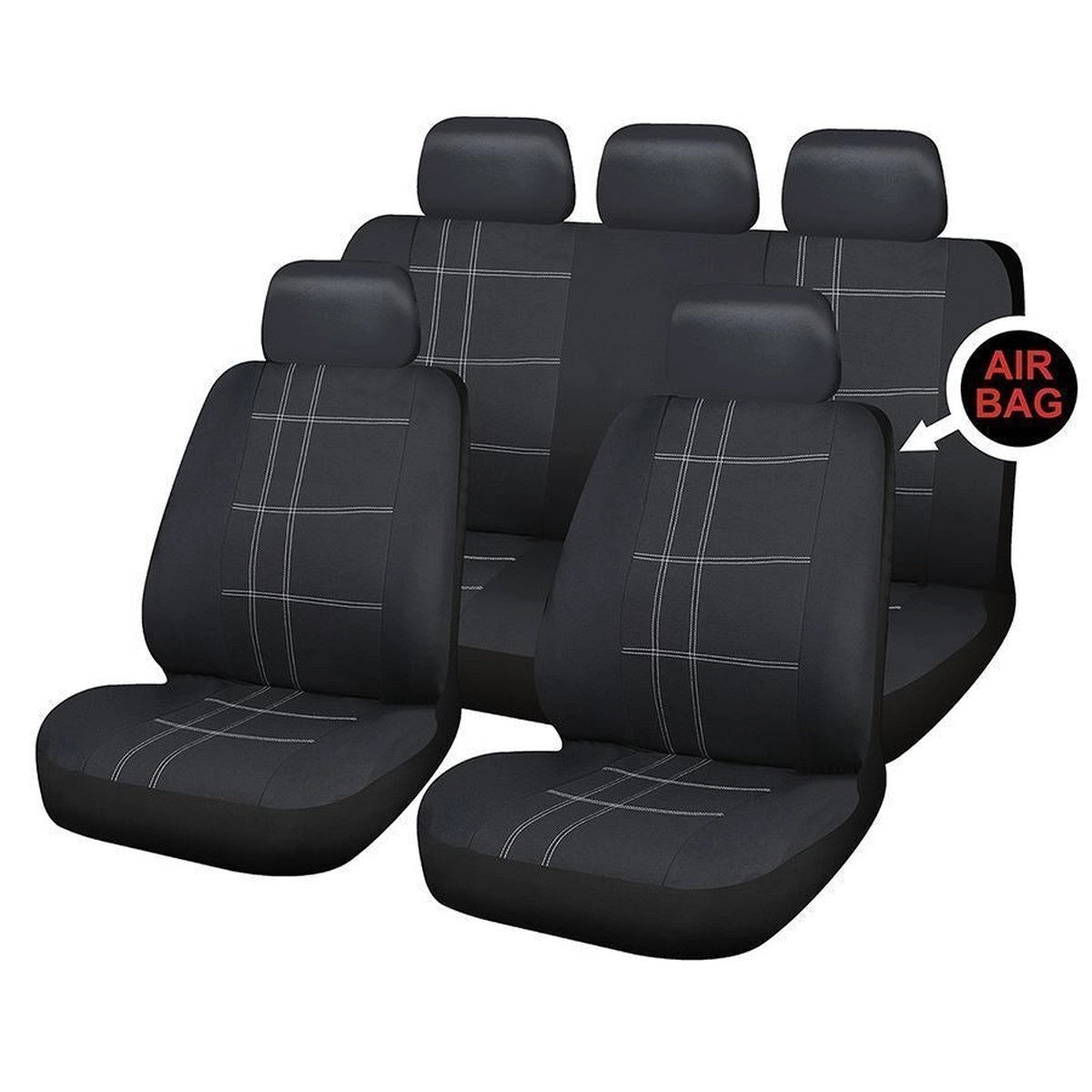 SakuraSeatCoversChecksFullSetincludesHeadRest,Black/White
