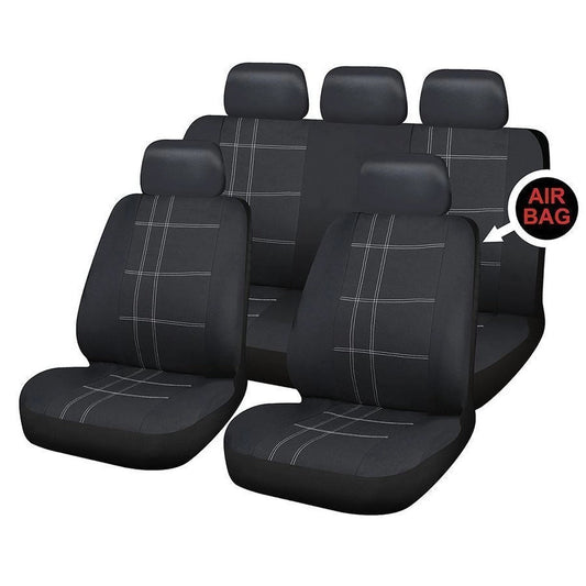 SakuraSeatCoversChecksFullSetincludesHeadRest,Black/White