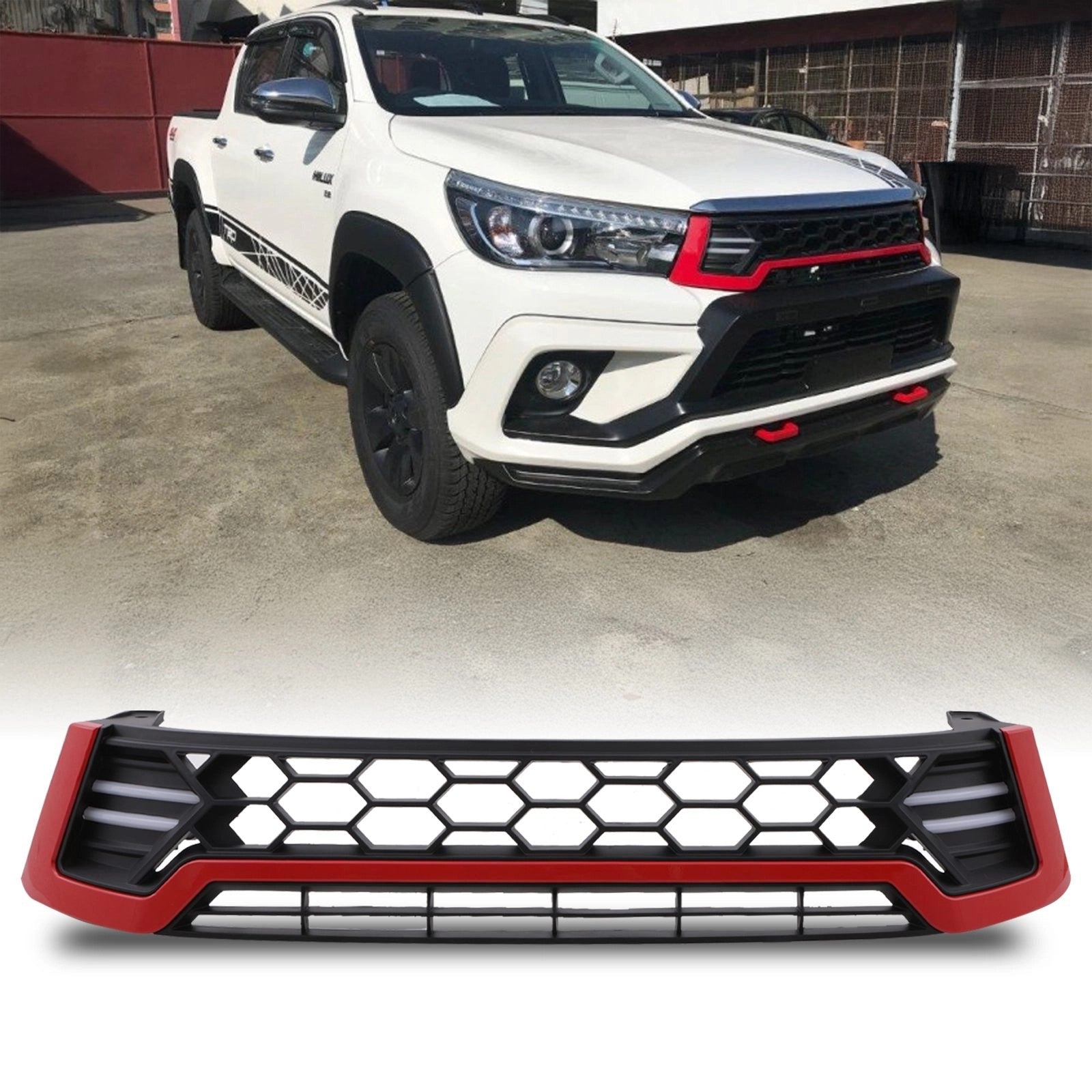 ToyotaHiluxRevo15+Black&RedHoneycombLEDGrille