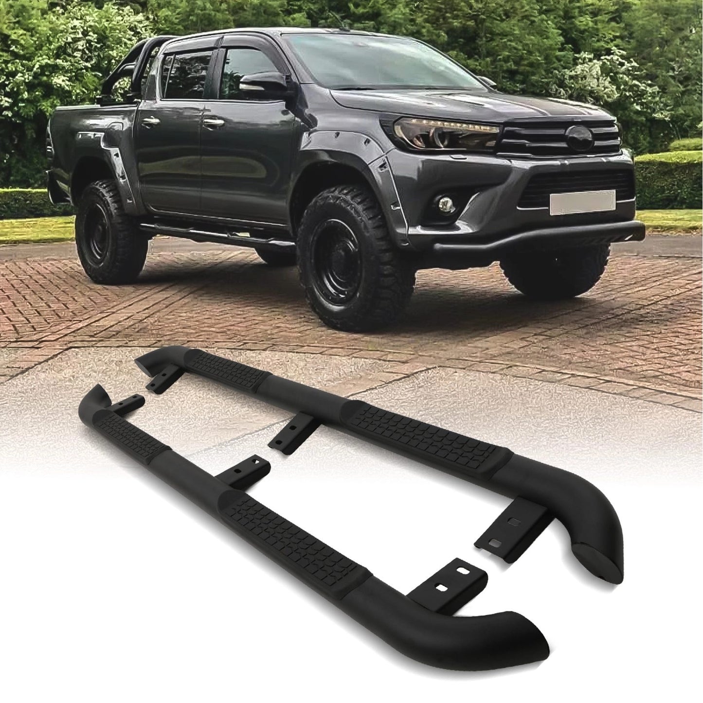 ToyotaHiluxVigo09-14MatteBlackFixedSideBars