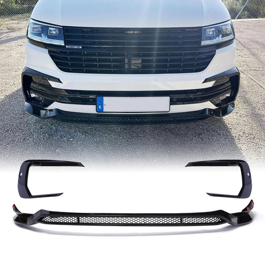 VWTransporterT6.119–24GlossBlackFrontSplitterABSStylewithSensorHoles