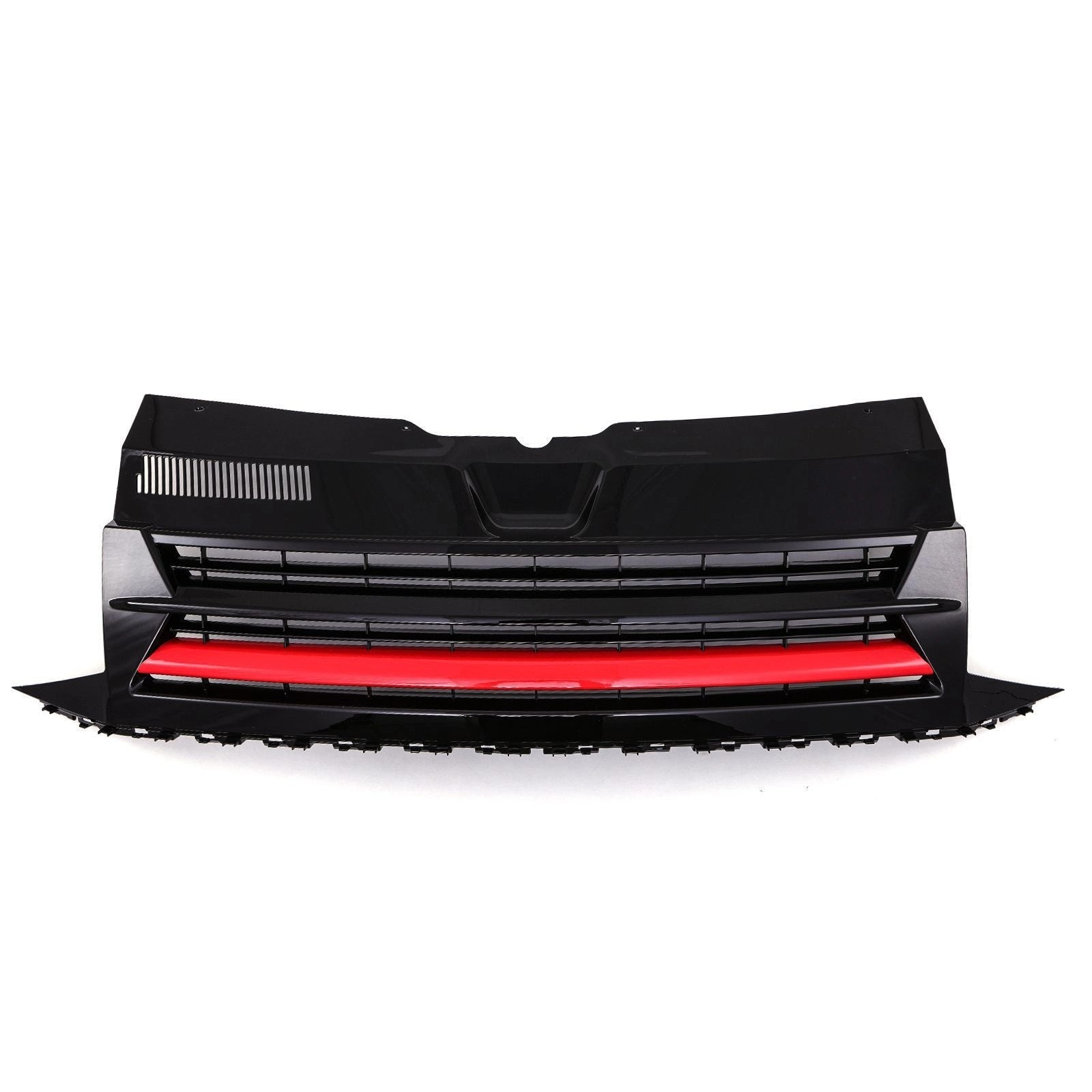 VWTransporterT616-19GlossBlackBadgelessFrontBumperGrilleRedTrim